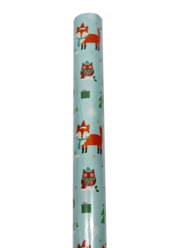 Geschenkpapier Weihnachtsmotive Kinder Fuchs 70cmx2m, hellblau, farbig